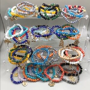 Huge Bundle lot 62 faceted glass crystal roll on charm bracelets layer stack.